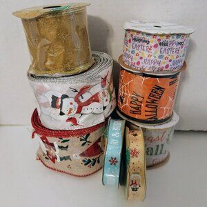 LOT OF 8 ASSORTED HOLIDAY RIBBON ROLLS